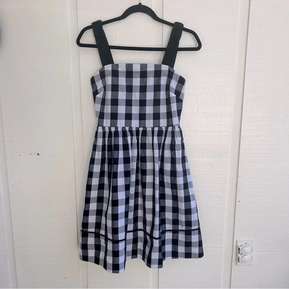 Kate Spade Broome Street Gingham Checkered Plaid Sundress Bow Strap Detail Dress